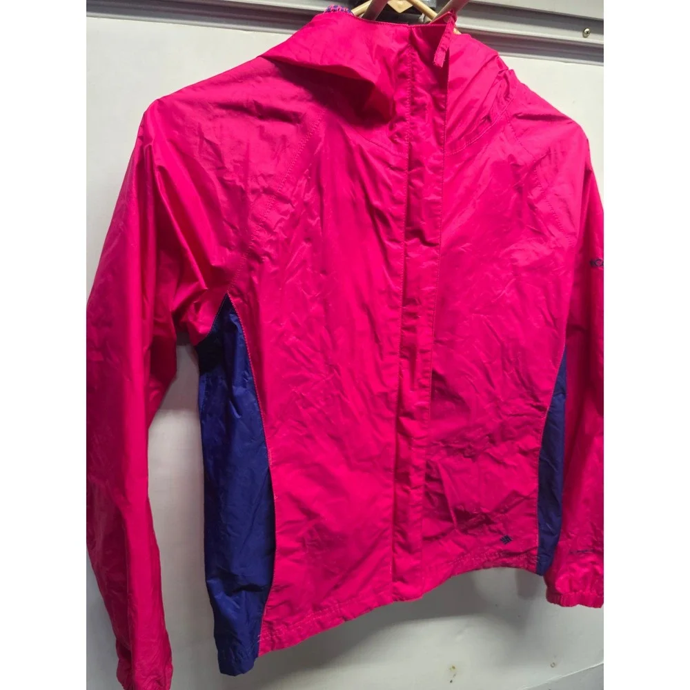 Columbia Youth Girls Pink Purple Hooded Rain Jacket Windbreaker Size 14/16 L